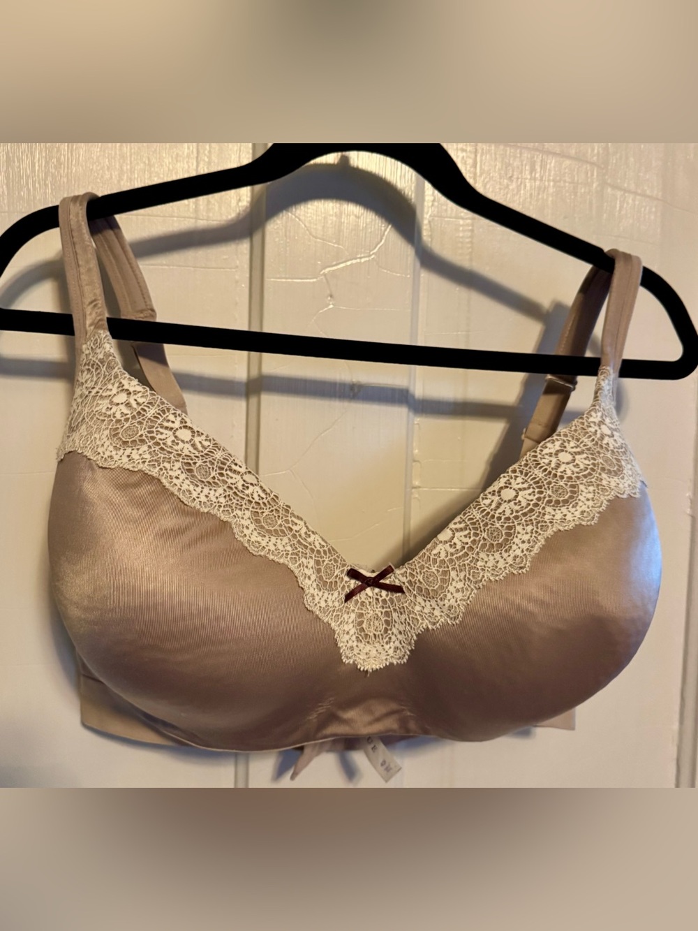Cacique Satin Bra in Taupe with Ivory Lace